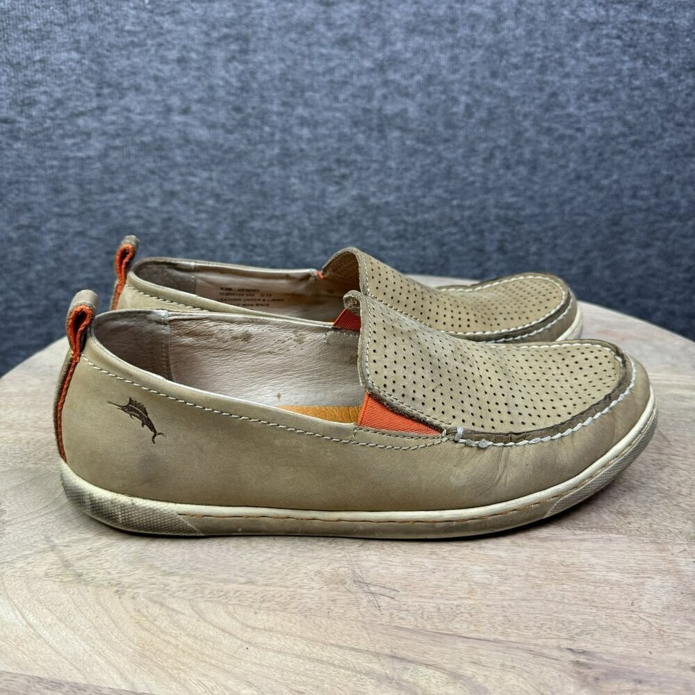 Tommy Bahama Hendry‎ Slip On Loafers 8.5M Tan Leather Coastal Nautical Casual